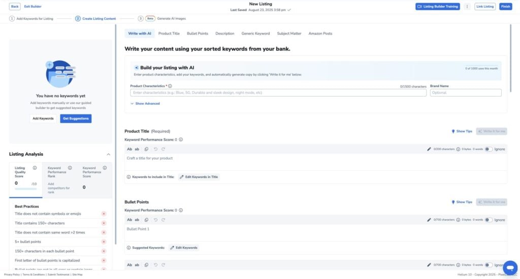 Helium 10 Listing Builder