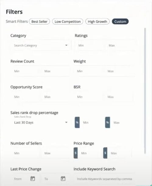 SellerApp Product Research Filters