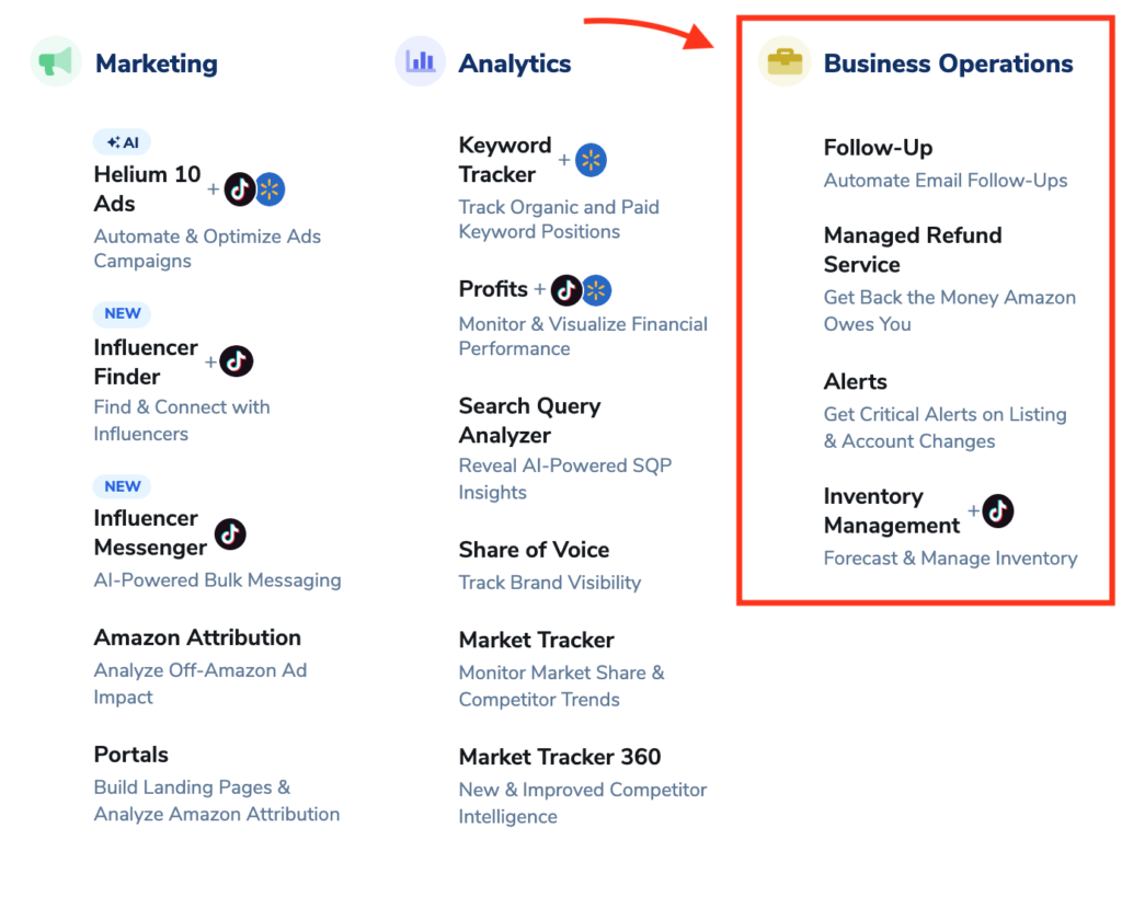 Helium 10 Operating Tools